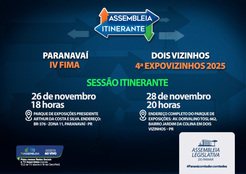 Assembleia Legislativa do Paraná | ALEP | Notícias > Assembleia Itinerante chega a Paranavaí e Dois Vizinhos para duas novas edições em novembro
