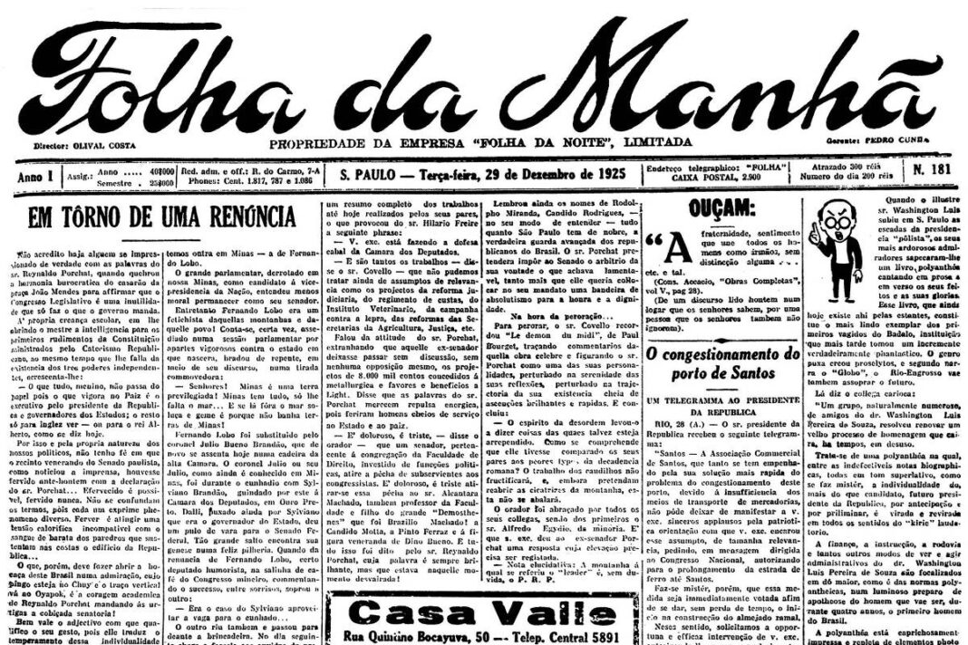 1925: Washington Luís ganha banquete e anuncia plataforma de governo – 28/12/2025 – Banco de Dados