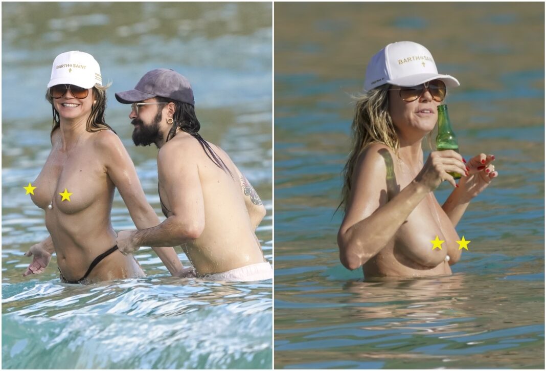 Topless e cervejinha! Heidi Klum relaxa com o marido durante dia de praia; fotos