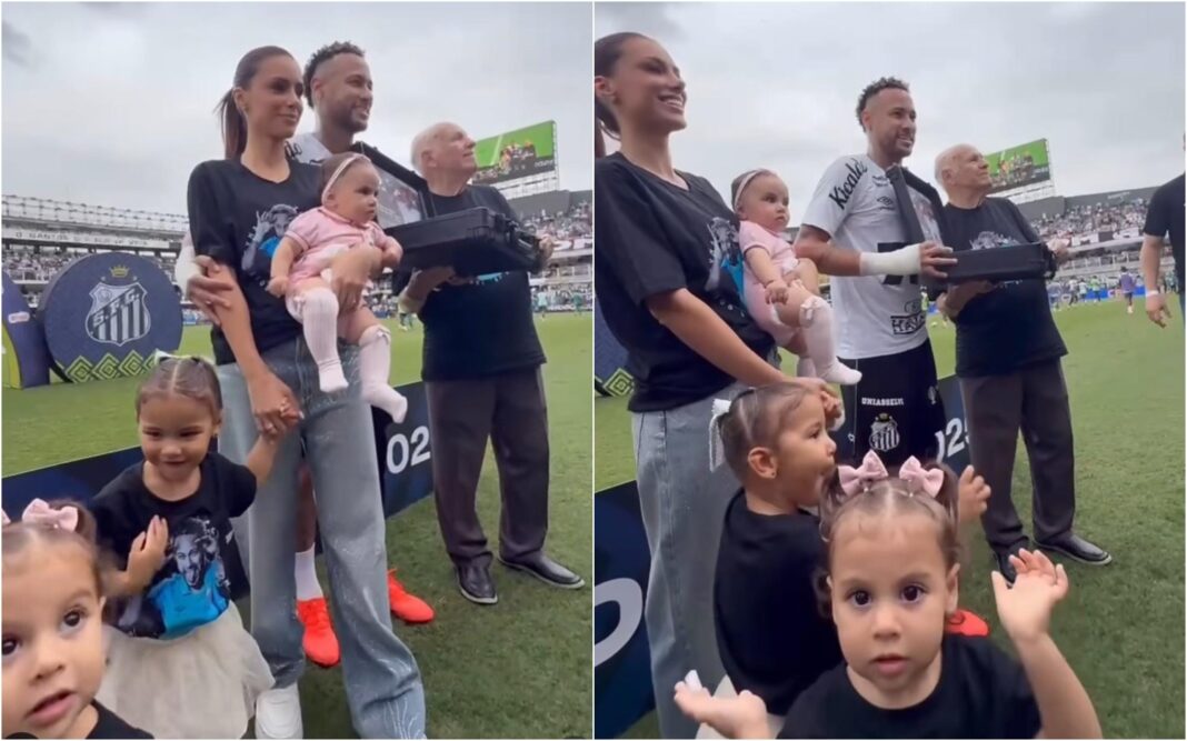 Filhas do Neymar roubam a cena em jogo do Santos contra Cruzeiro
