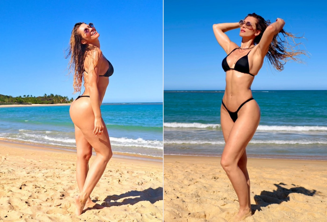 Lívia Andrade ostenta físico definido em clique de biquíni na praia após plástica; fotos
