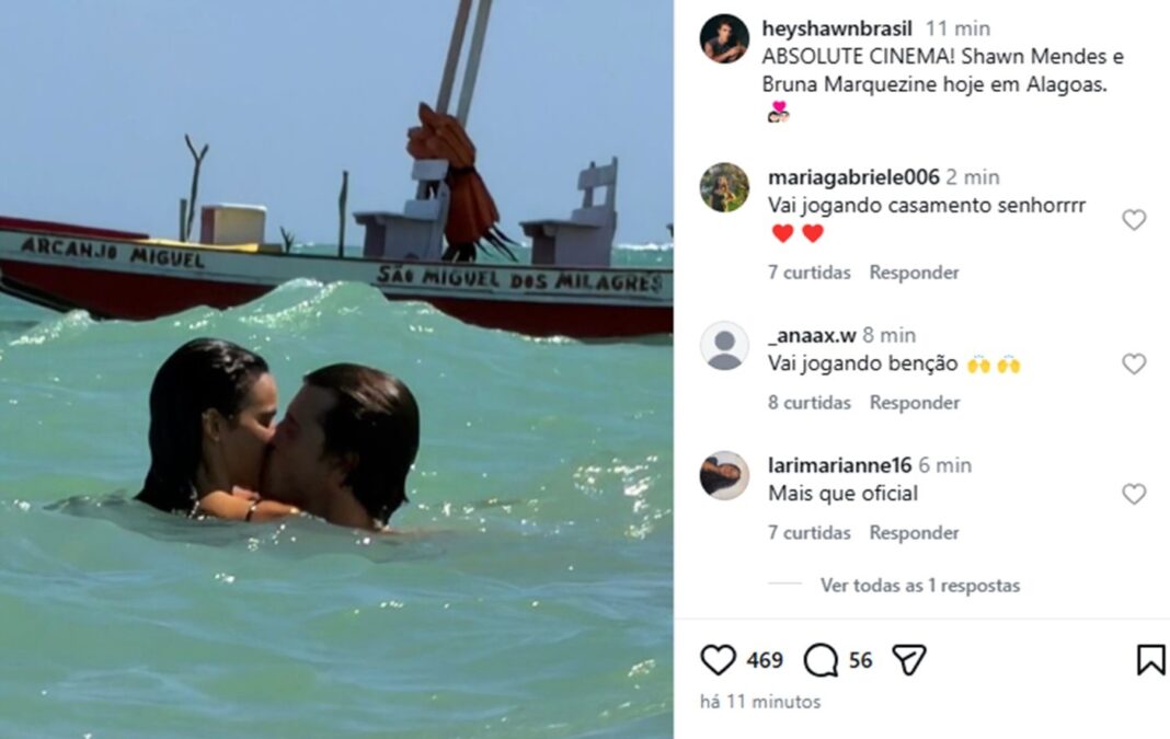 Foto de beijão de Bruna Marquezine e Shawn Mendes é compartilhada por fãs