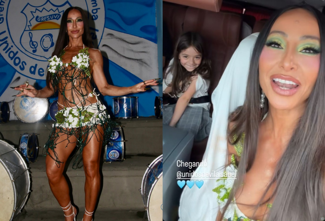 Sabrina Sato participa de ensaio da Vila Isabel no Morro dos Macacos e leva a filha, Zoe