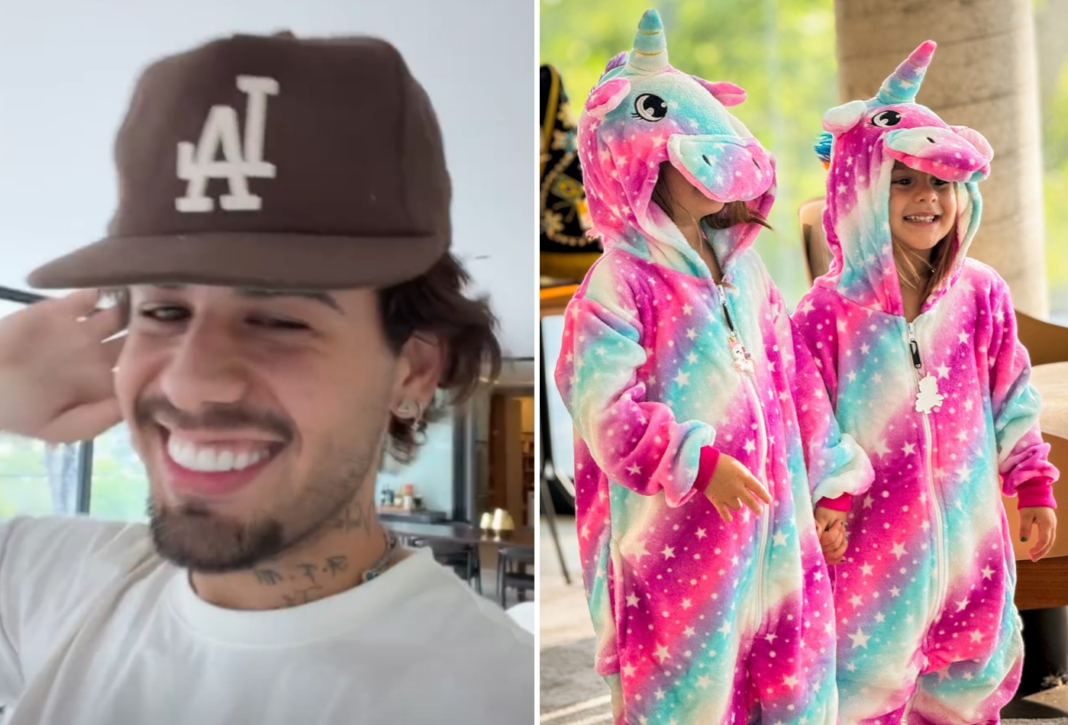 Filhas de Virginia e Zé Felipe se vestem de unicórnio em natal com o pai