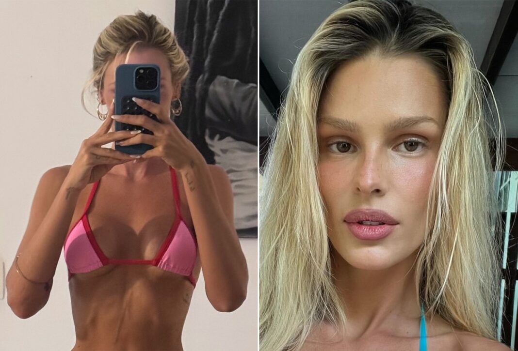 De biquíni, Yasmin Brunet mostra microcintura e veias no tanquinho em selfie