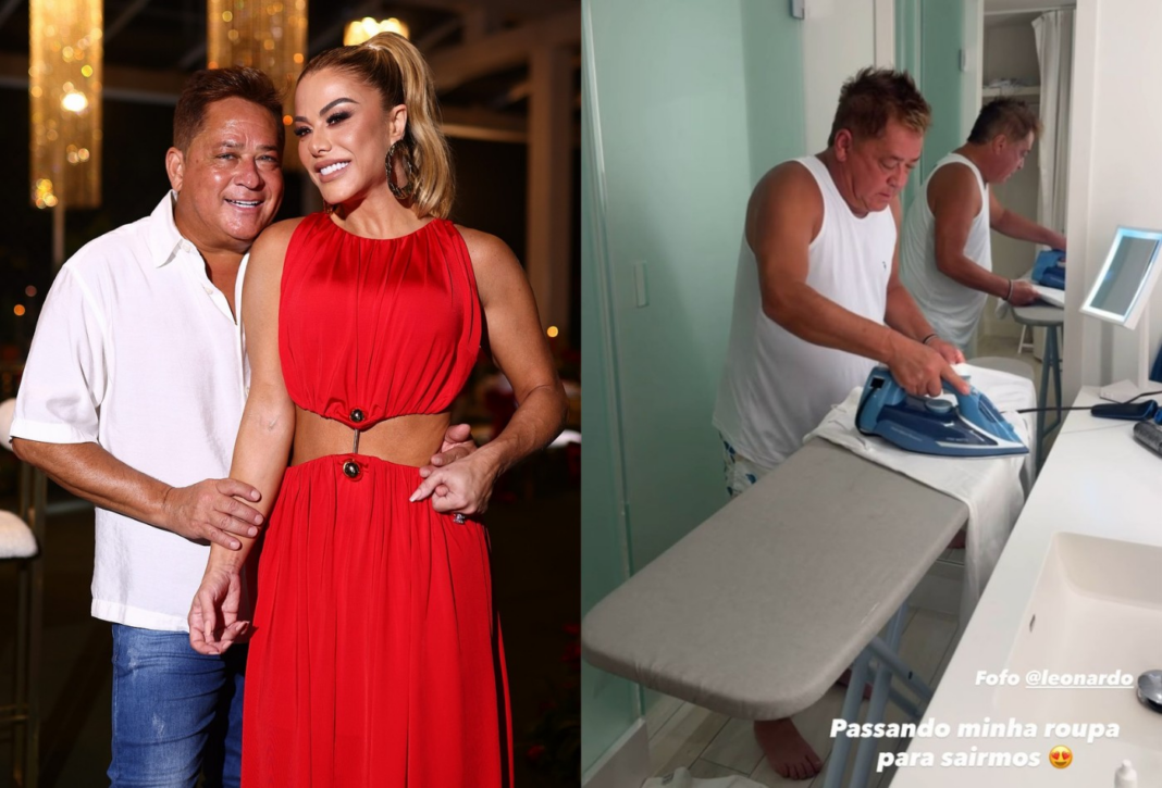 Poliana Rocha se derrete por Leonardo ao vê-lo passando sua roupa durante viagem: ‘Fofo’