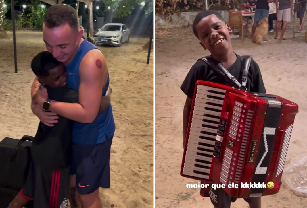 João Gomes presenteia cantor mirim e fala de sonho de escola de música para crianças