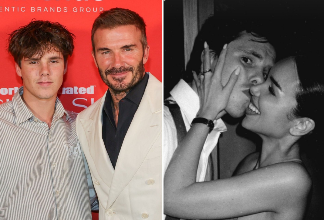 Filho de David Beckham surge em clique agarradinho com a namorada brasileira