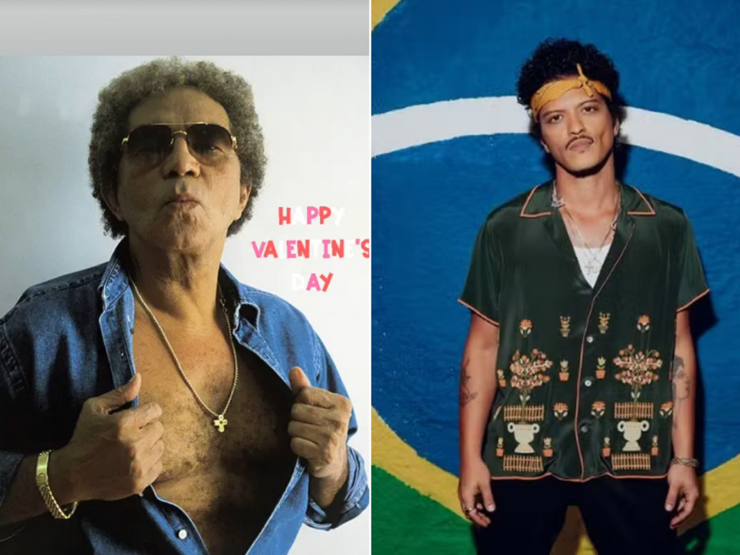 Bruno Mars usa foto de Reginaldo Rossi para celebrar o Valentine’s Day e web reage: ‘São idênticos’