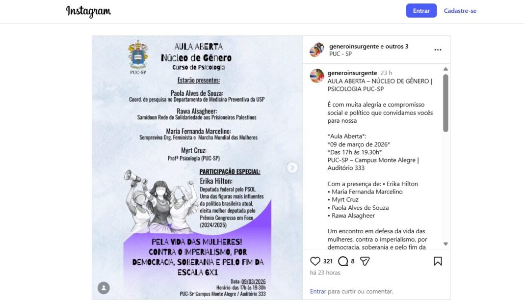 Aula na PUC-SP terá membro de grupo considerado terrorista